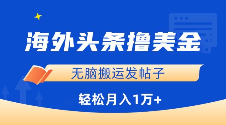海外头条撸美金，无脑搬运发帖子，月入1万+，小白轻松掌握-视觉 - 全网资源整合平台 | 网赚教程 项目分享 写真集 软件下载