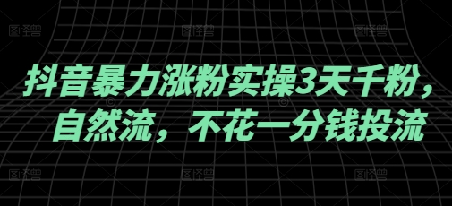 抖音暴力涨粉实操3天千粉，自然流，不花一分钱投流，实操经验分享-视觉 - 全网资源整合平台 | 网赚教程 项目分享 写真集 软件下载