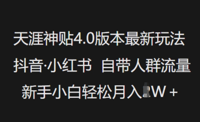 天涯神贴4.0版本最新玩法，抖音·小红书自带人群流量，新手小白轻松月入过W-视觉 - 全网资源整合平台 | 网赚教程 项目分享 写真集 软件下载